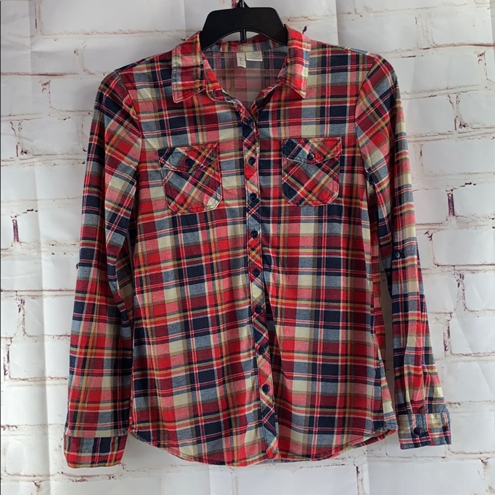 Bella D Red Plaid Flannel Long Sleeve Shirt M